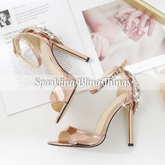 NEW Sparkling Bling Swarovski Crystal Rhinestone Sandals Rose Gold Shoes… - Picture 3 of 4